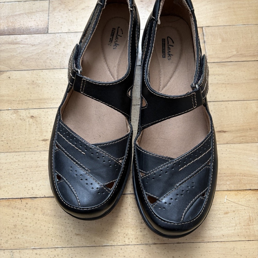 Clarks‎ Shoes Size 10 M Evianna Doyle T-Strap Mary Janes Black Leather Comfort - Picture 6 of 8